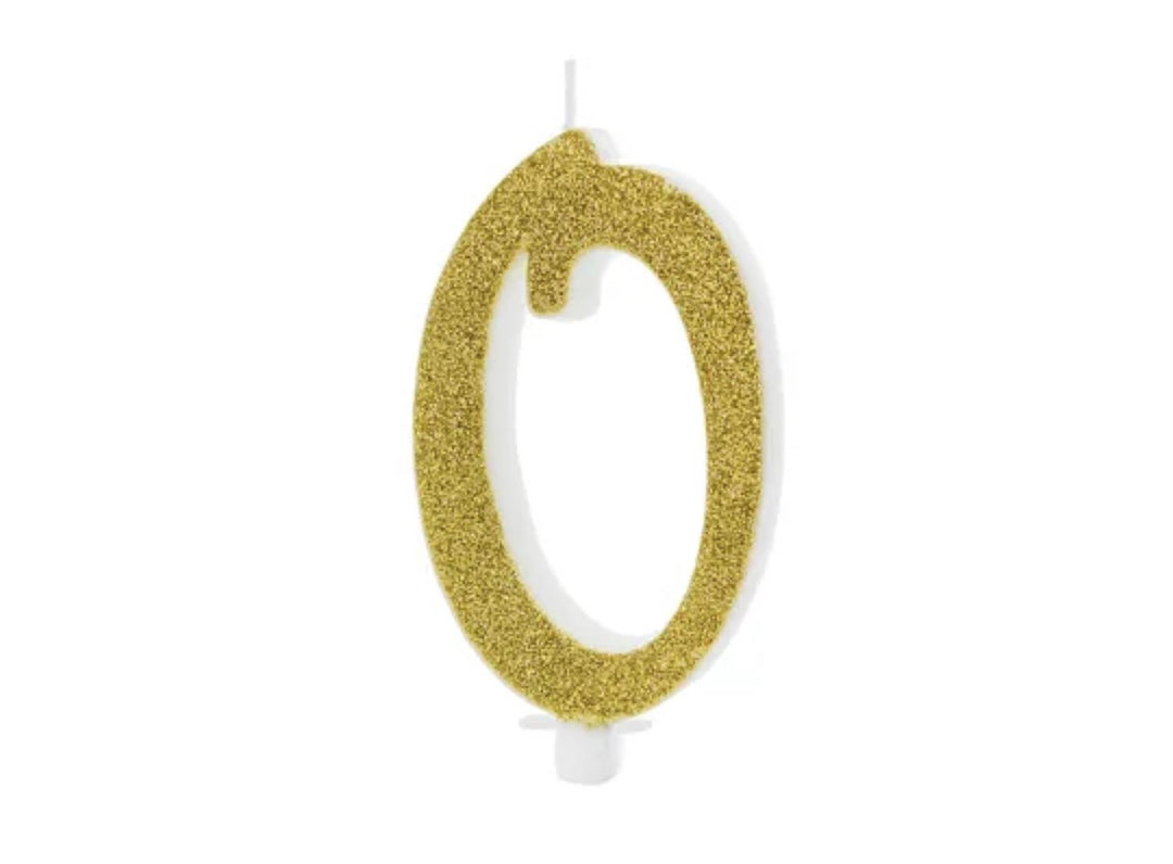 Kakelys nummer 0-9 gull glitter, 10 cm