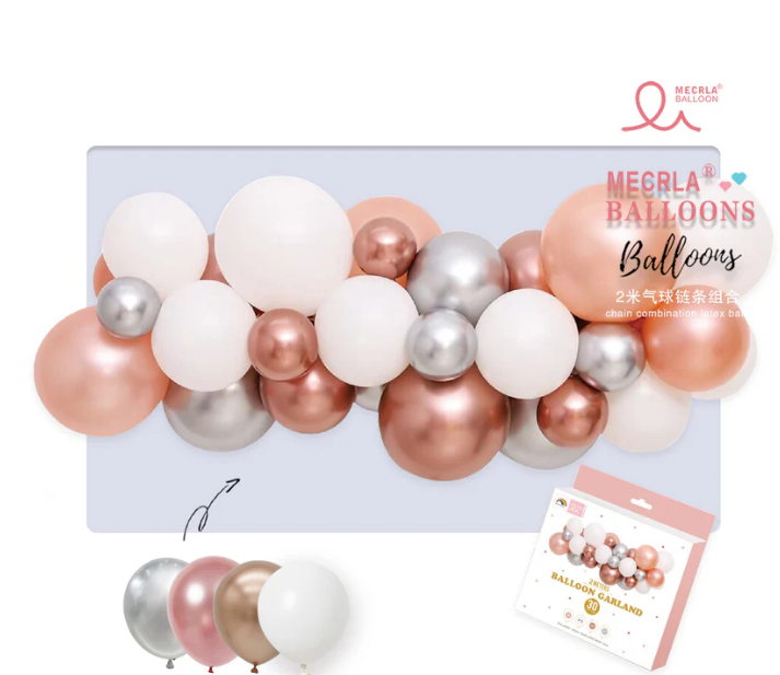 Mini Ballongbue - Rosegull, sølv og hvit