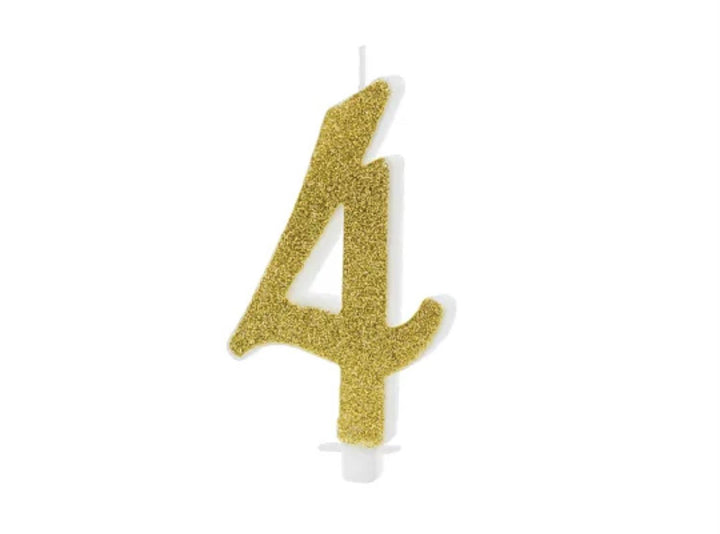 Kakelys nummer 0-9 gull glitter, 10 cm