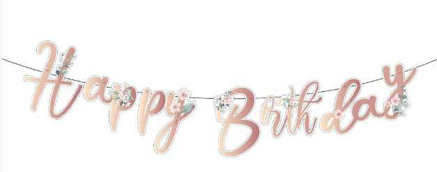 Happy birthday  rosagull banner med blomster