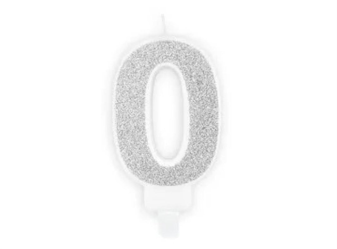 Kakelys nummer 0-9 sølv glitter, 7 cm