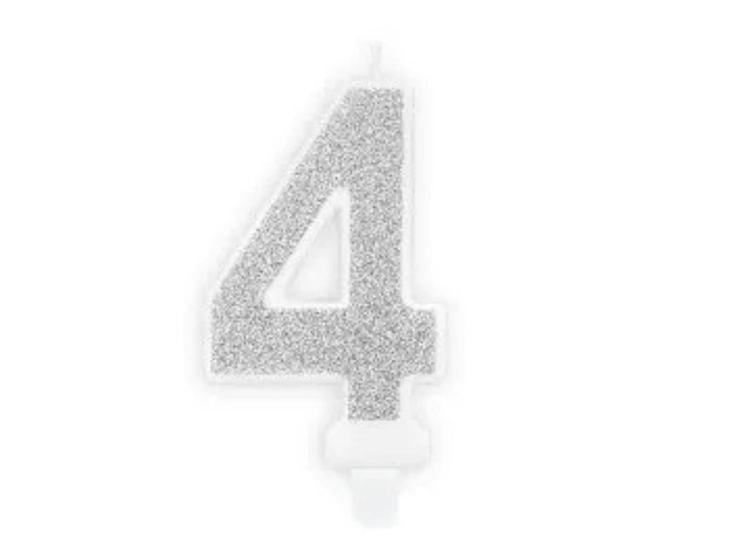 Kakelys nummer 0-9 sølv glitter, 7 cm