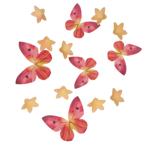 Vaffeldekor - Blomster og Sommerfugler, oransje og rosa