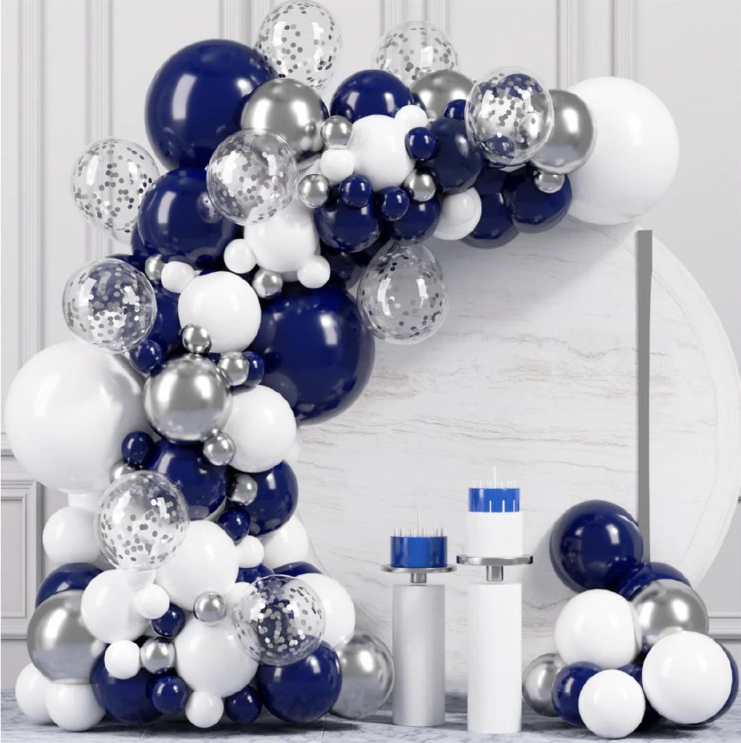 Ballongbue - Hvit, sølv og mørkeblå