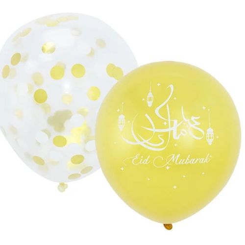 Engangs Gull Hvit lateksballonger Eid Mubarak 6 stk