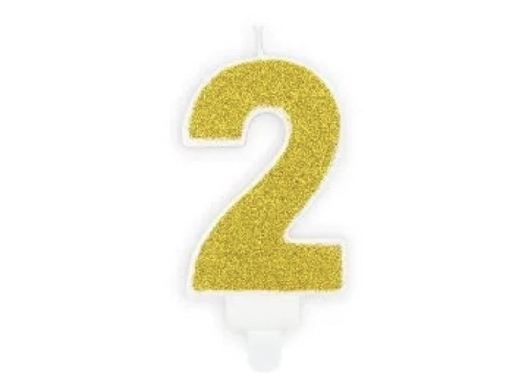Kakelys nummer 0-9 gull glitter, 7 cm