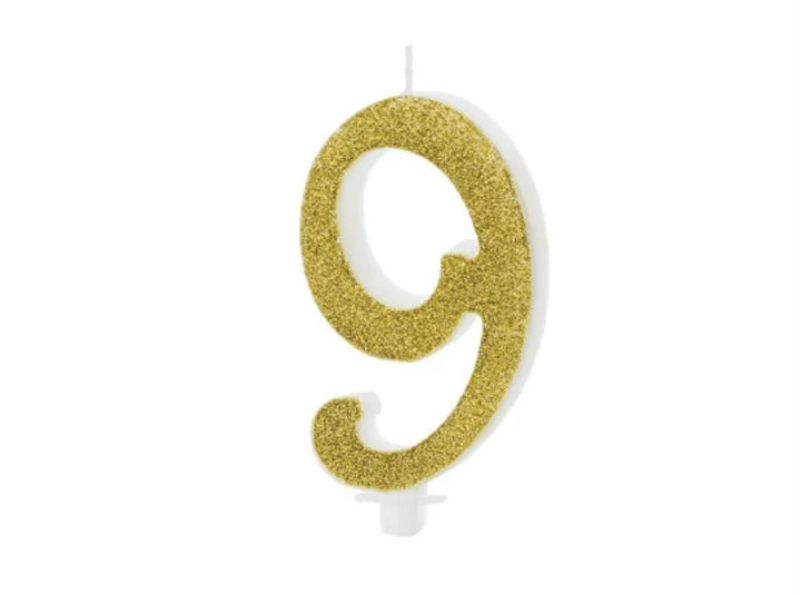 Kakelys nummer 0-9 gull glitter, 10 cm