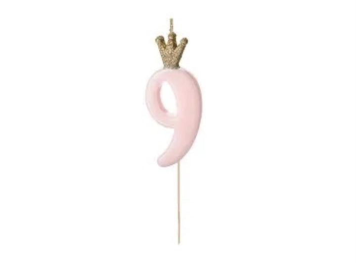Kakelys nummer 0-9 rosa krone, 10 cm