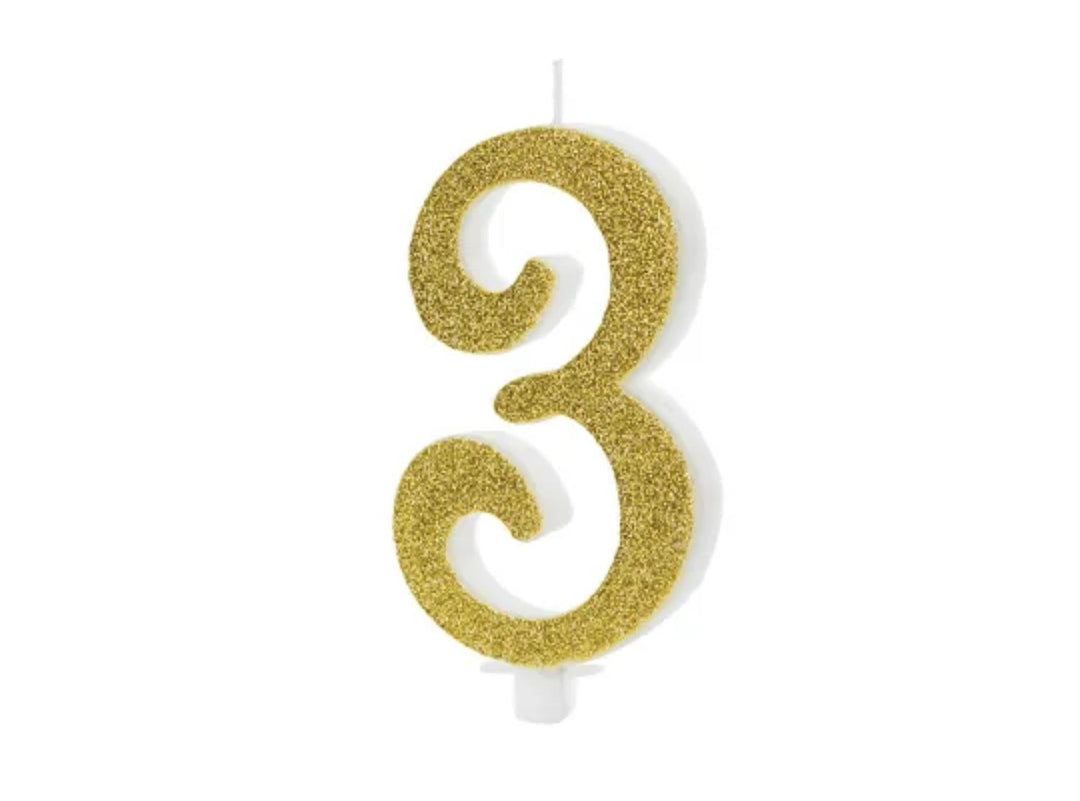 Kakelys nummer 0-9 gull glitter, 10 cm