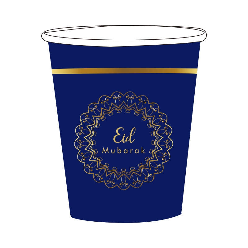 Pappkopp - Eid Mubarak, Blå og Gull (8 stk)