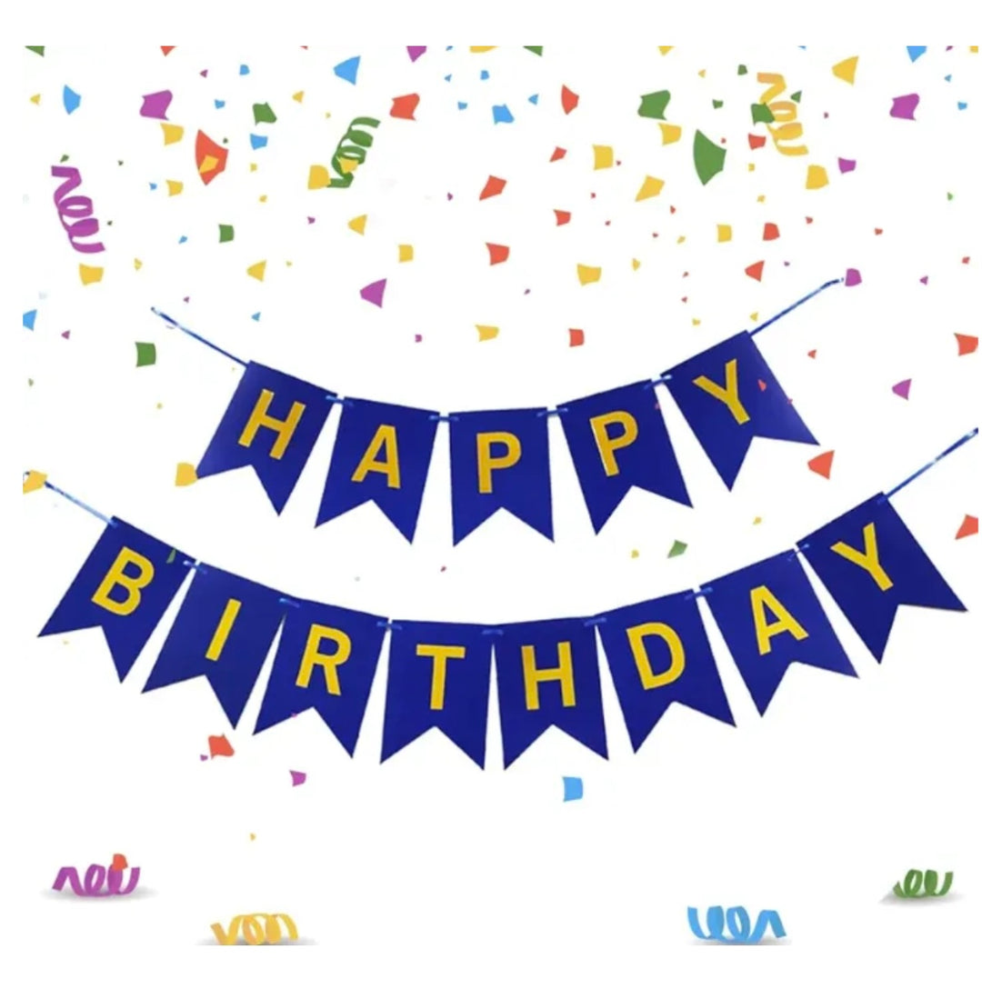 Happy birthday banner blå