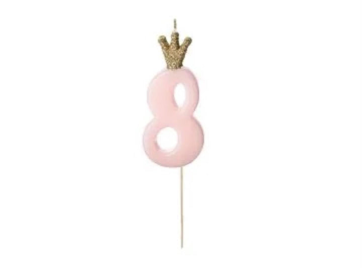Kakelys nummer 0-9 rosa krone, 10 cm