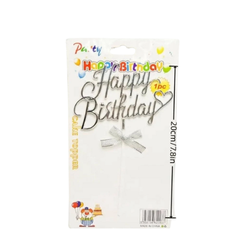 Kake topper Happy birthday - Sølv