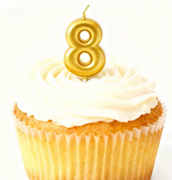 Kake Lys Nummer  8 Gull 6 cm