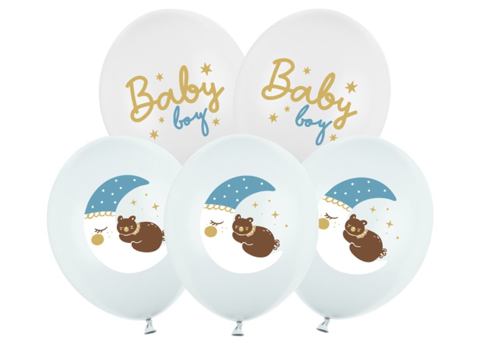 Ballonger - baby boy hvit og blåmed design