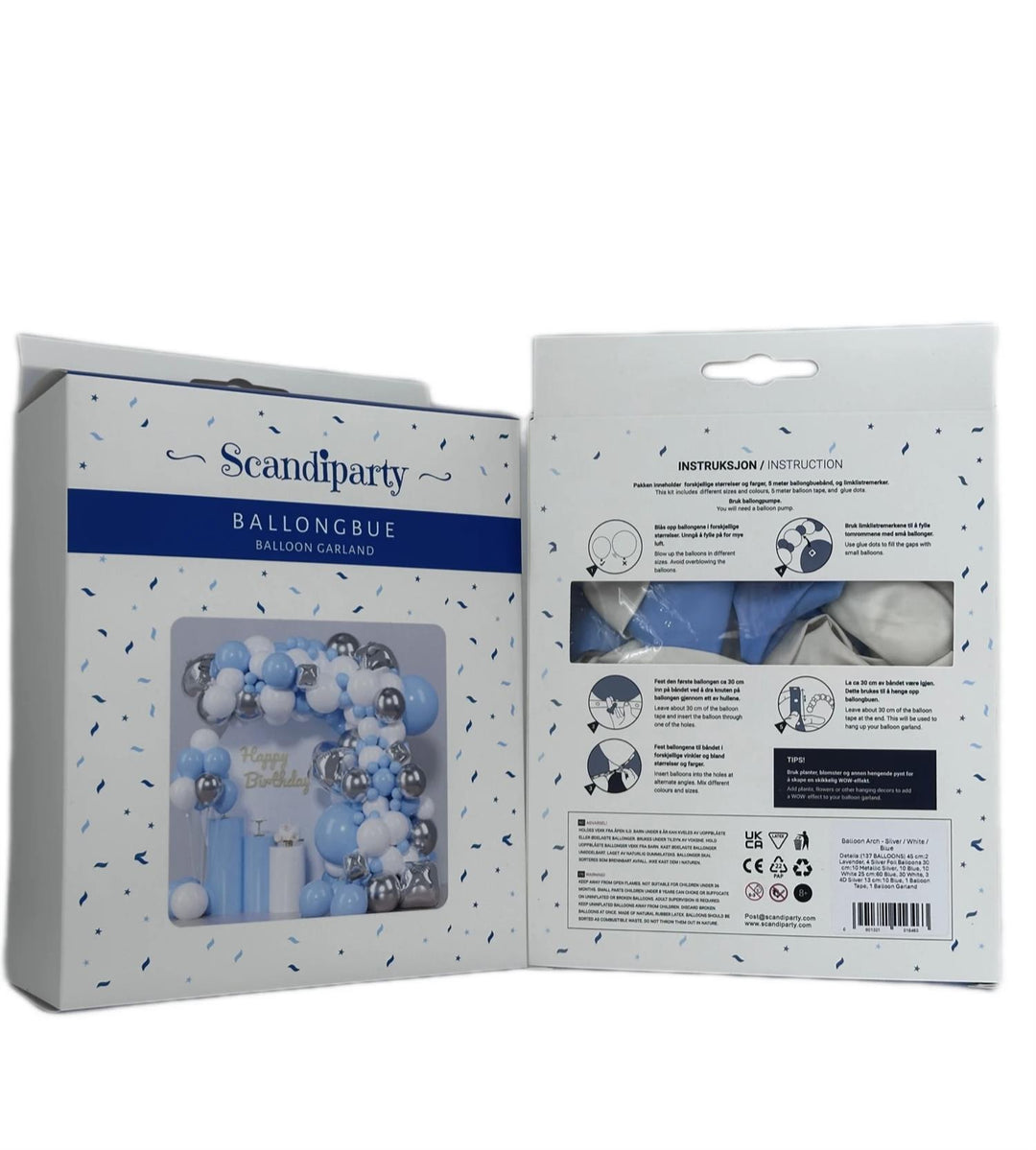 Ballongbue - Hvit,  lyse blå og sølv