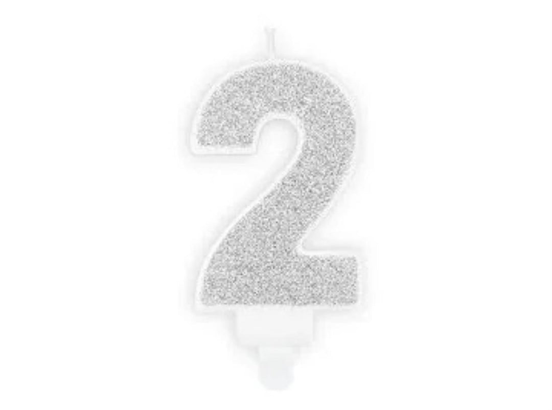 Kakelys nummer 0-9 sølv glitter, 7 cm