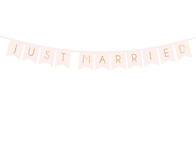 Banner - "Just Married" (Rosa og Gull)
