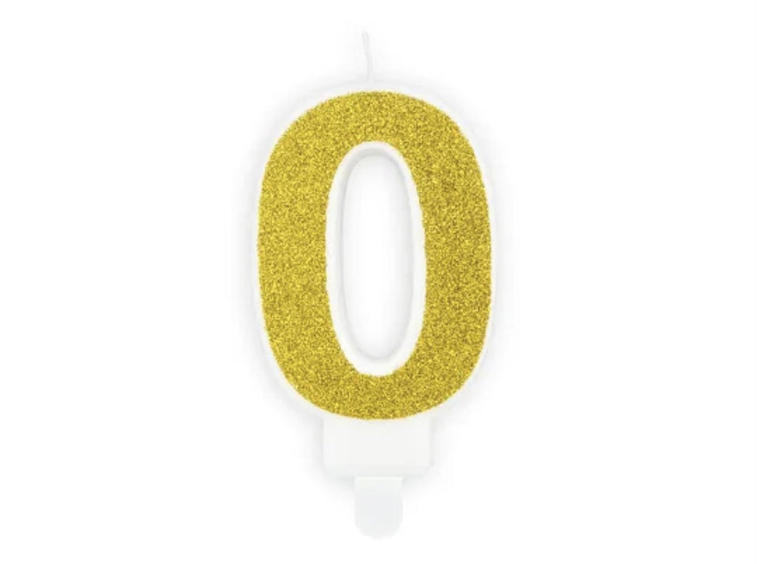 Kakelys nummer 0-9 gull glitter, 7 cm