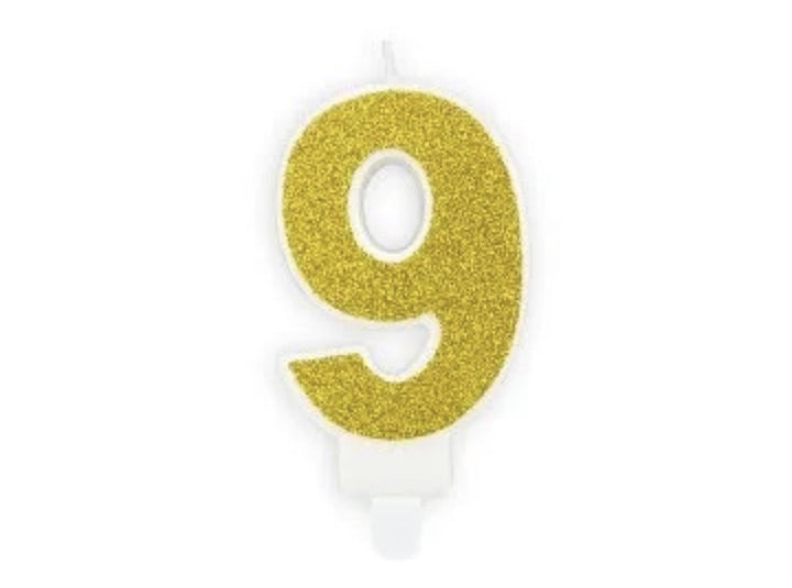 Kakelys nummer 0-9 gull glitter, 7 cm