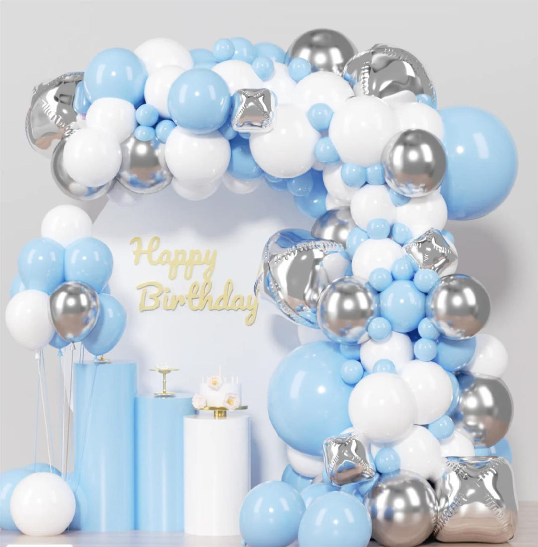 Ballongbue - Hvit,  lyse blå og sølv