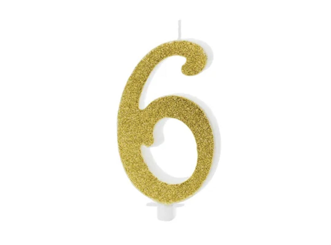 Kakelys nummer 0-9 gull glitter, 10 cm