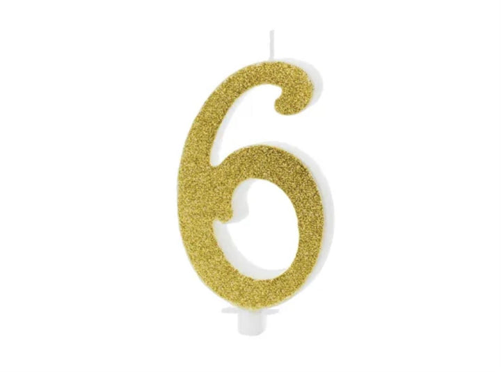Kakelys nummer 0-9 gull glitter, 10 cm