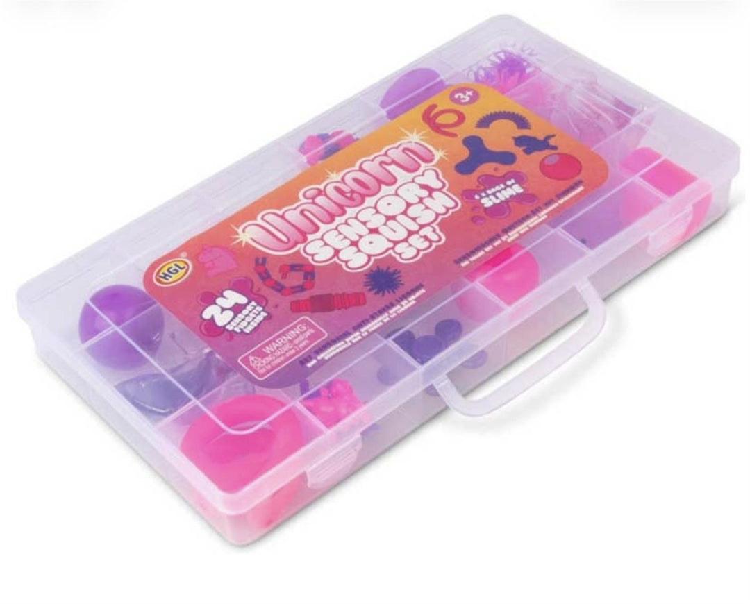 Enhjørning sensorisk squish slime sett
