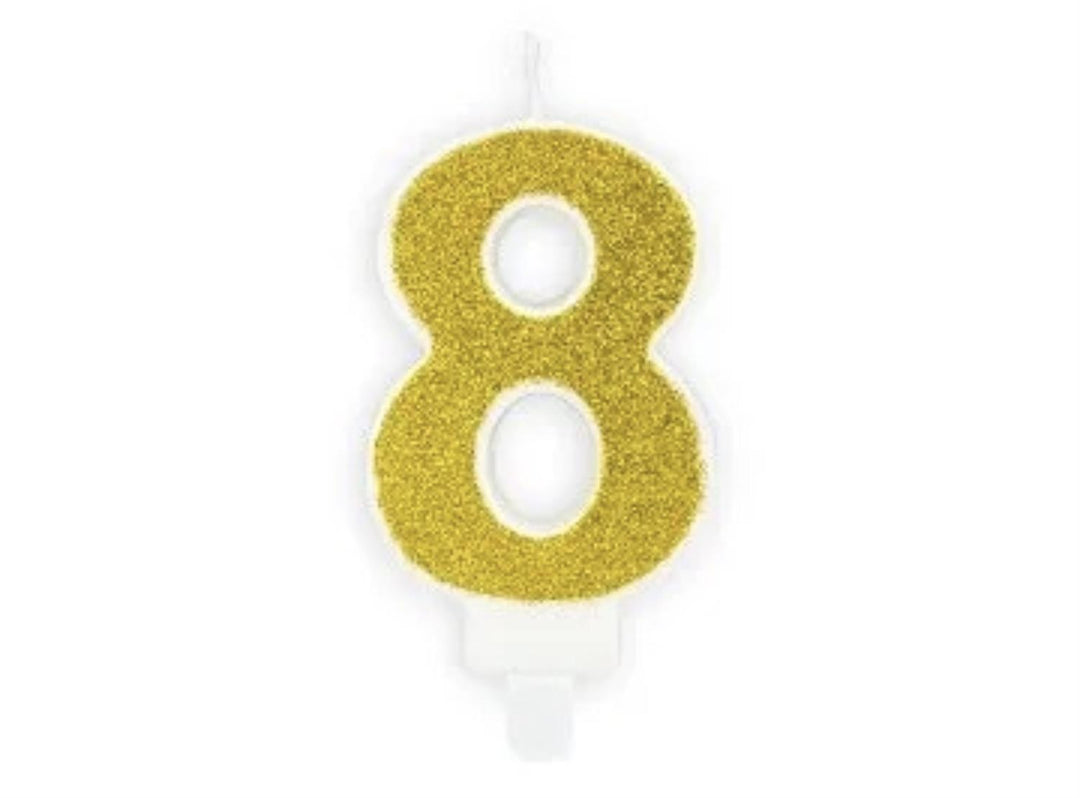 Kakelys nummer 0-9 gull glitter, 7 cm