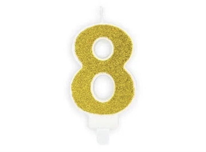 Kakelys nummer 0-9 gull glitter, 7 cm