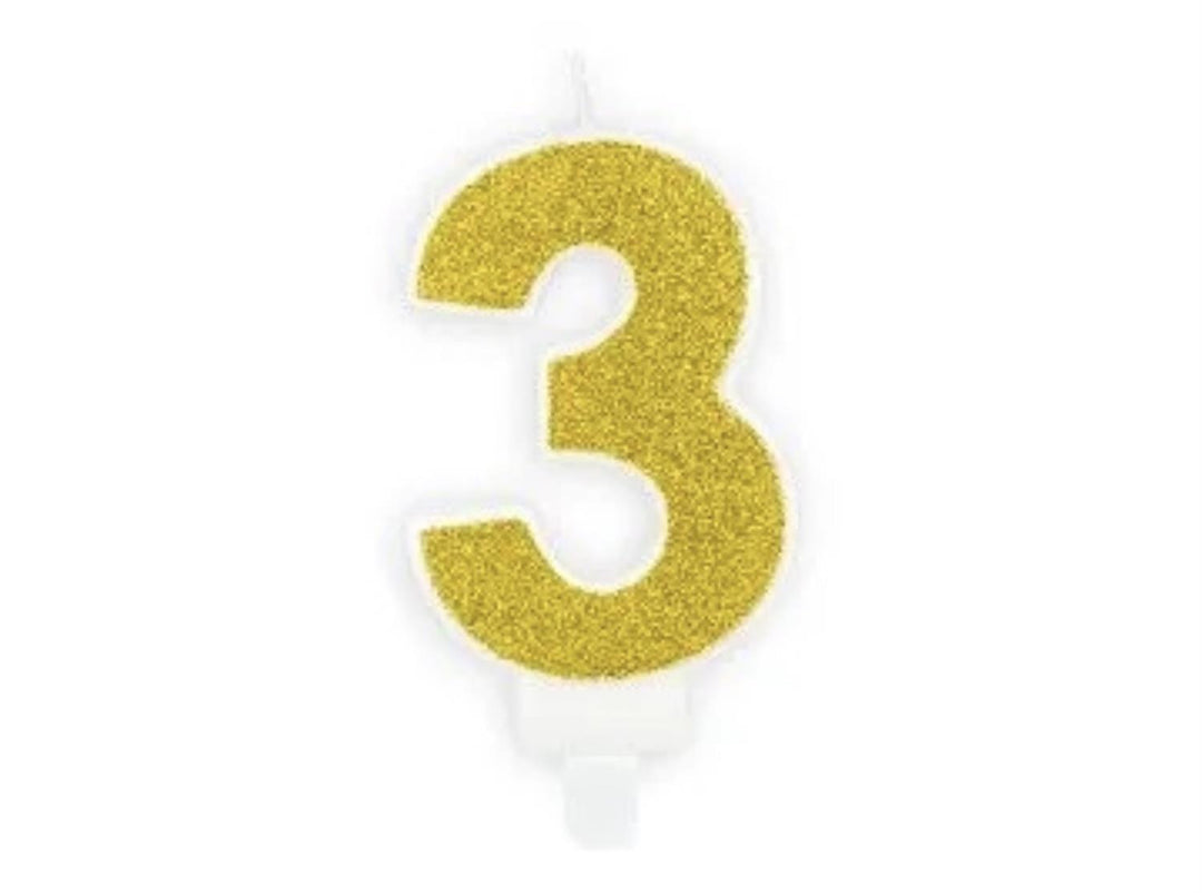 Kakelys nummer 0-9 gull glitter, 7 cm