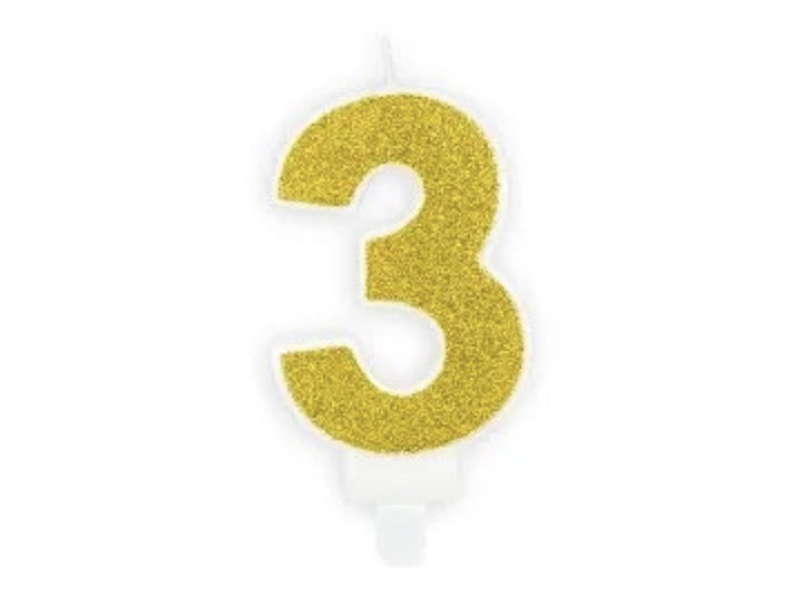 Kakelys nummer 0-9 gull glitter, 7 cm