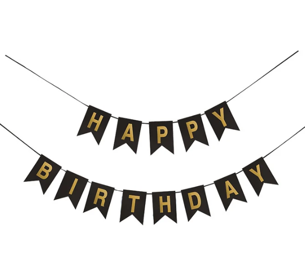 Happy birthday banner svart