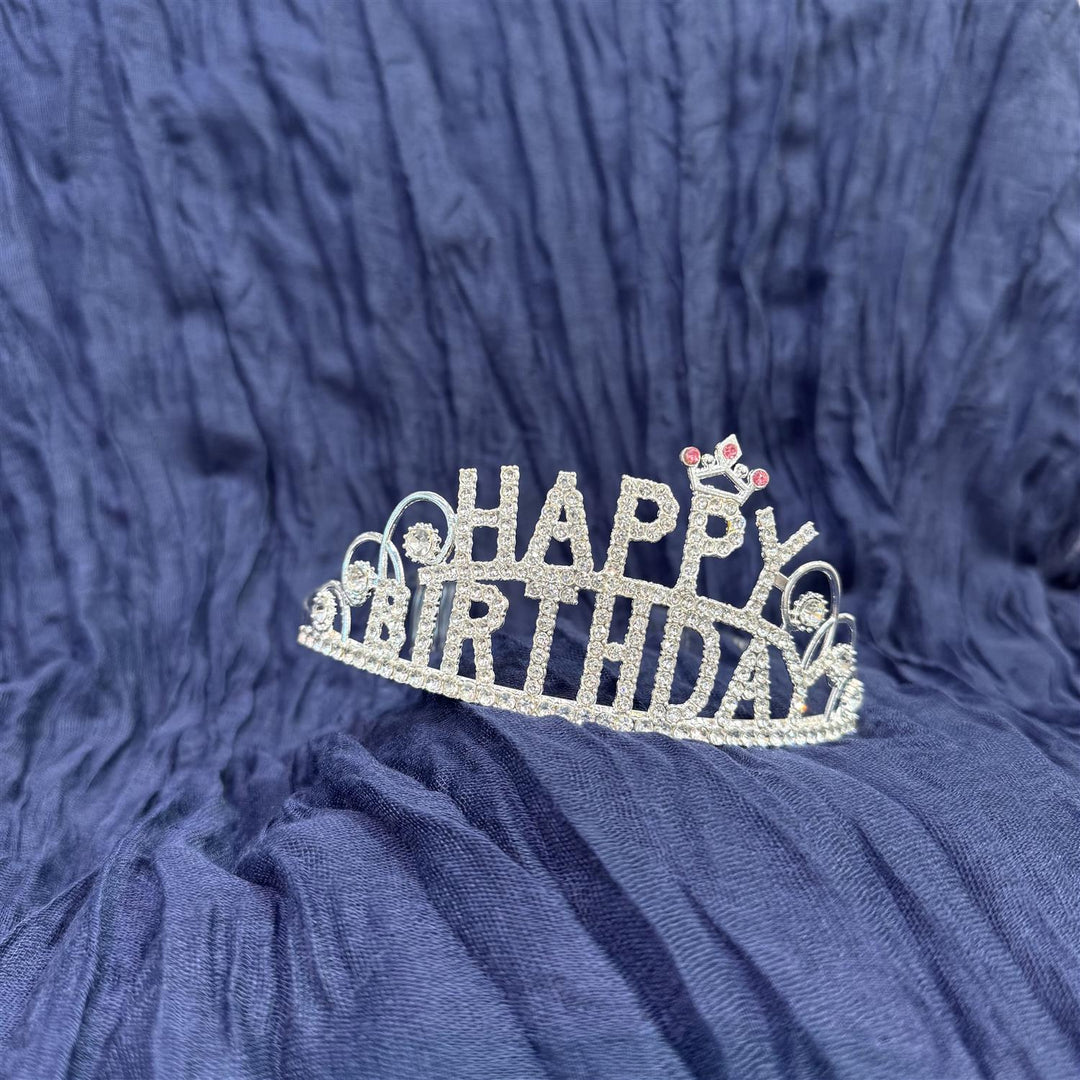 Diamante Tiara Happy Birthday - Sølv