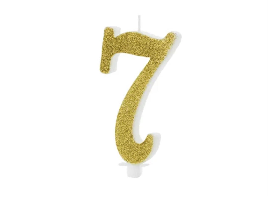 Kakelys nummer 0-9 gull glitter, 10 cm