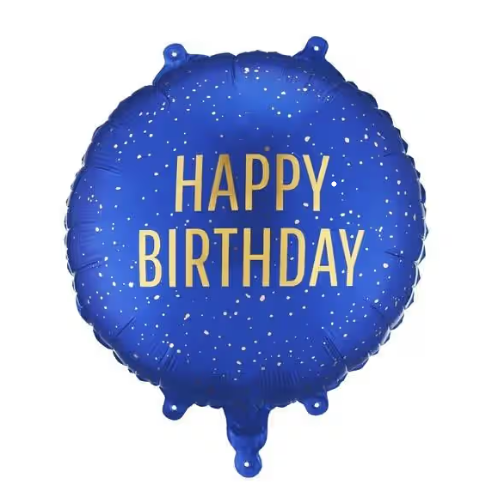 Folieballong - Happy Birthday, Mørkeblå