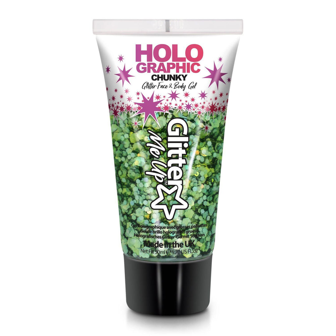 Holografisk grønn glitter - Kropp og ansikt