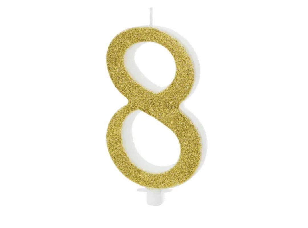 Kakelys nummer 0-9 gull glitter, 10 cm