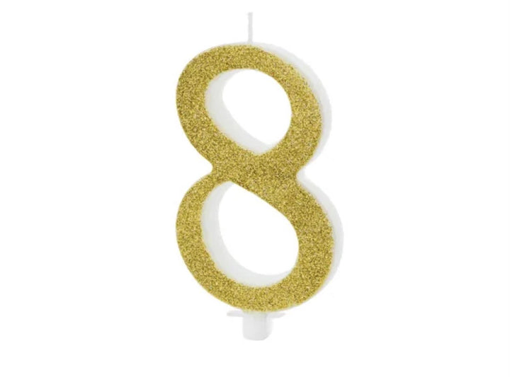 Kakelys nummer 0-9 gull glitter, 10 cm