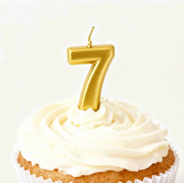 Kake Lys Nummer  7 Gull 6 cm