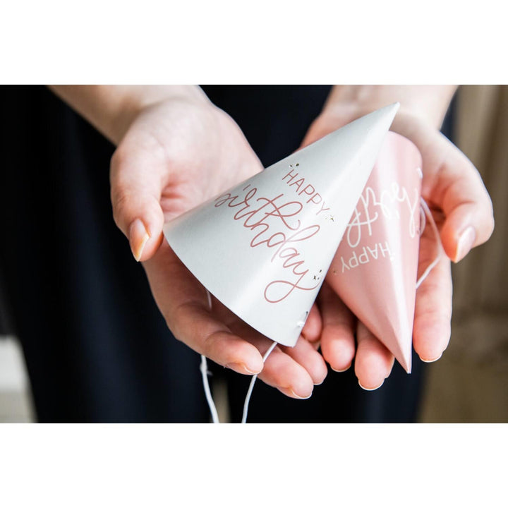 Partyhatter mini krem og rosa - «happy birthday»