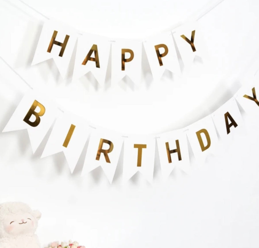 Happy birthday banner Hvit