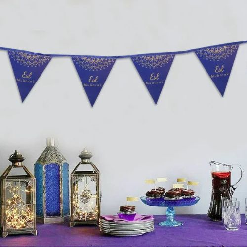 Blå bannere for Eid Mubarak