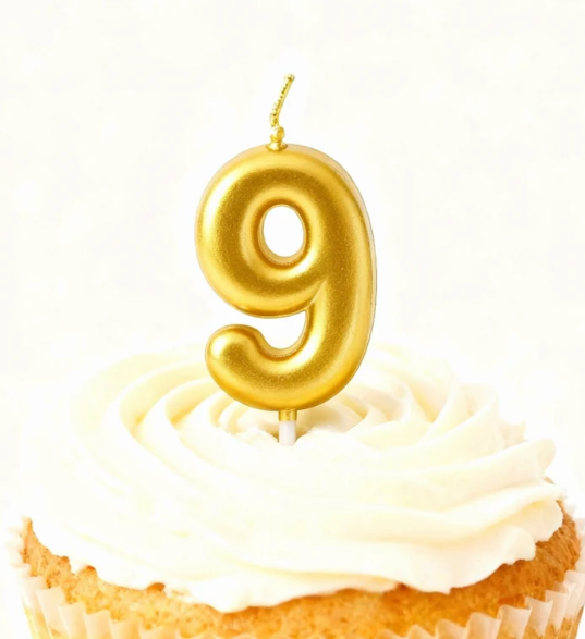 Kake Lys Nummer 9 Gull 6 cm