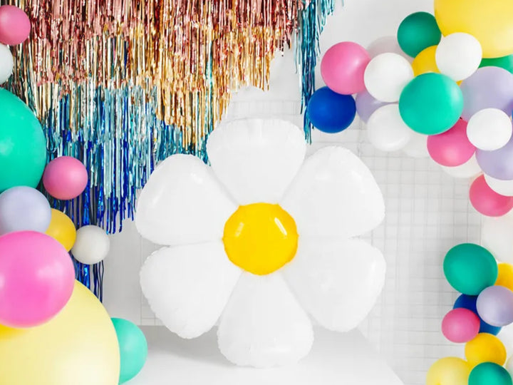 Folieballong - Stor blomst Hvit & gul