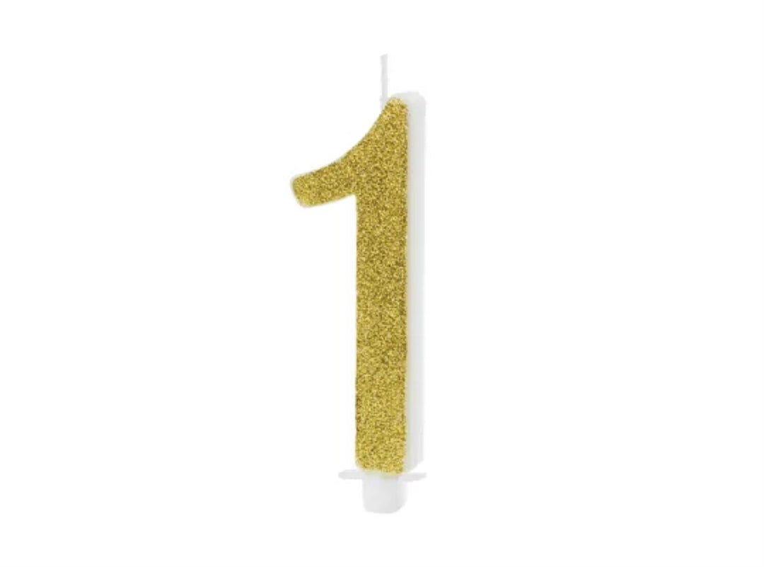 Kakelys nummer 0-9 gull glitter, 10 cm