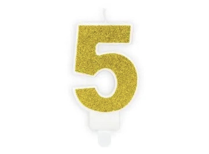 Kakelys nummer 0-9 gull glitter, 7 cm