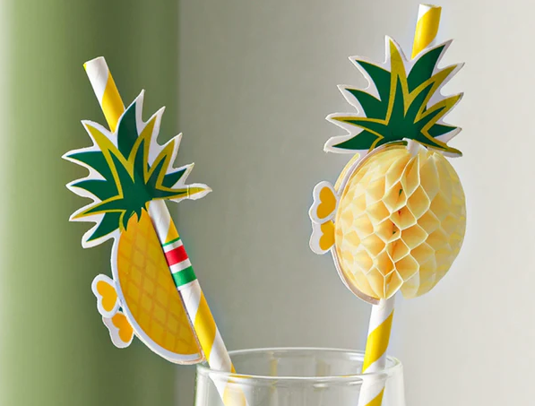 Sugerør med ananas - hvit og gul
