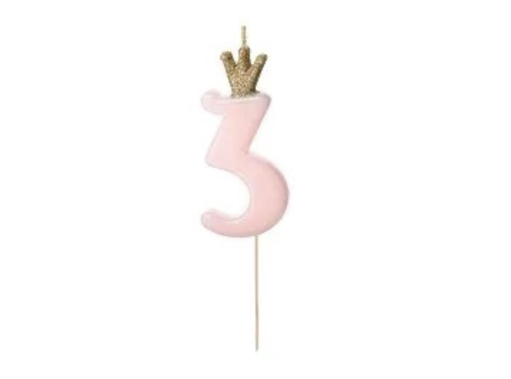 Kakelys nummer 0-9 rosa krone, 10 cm
