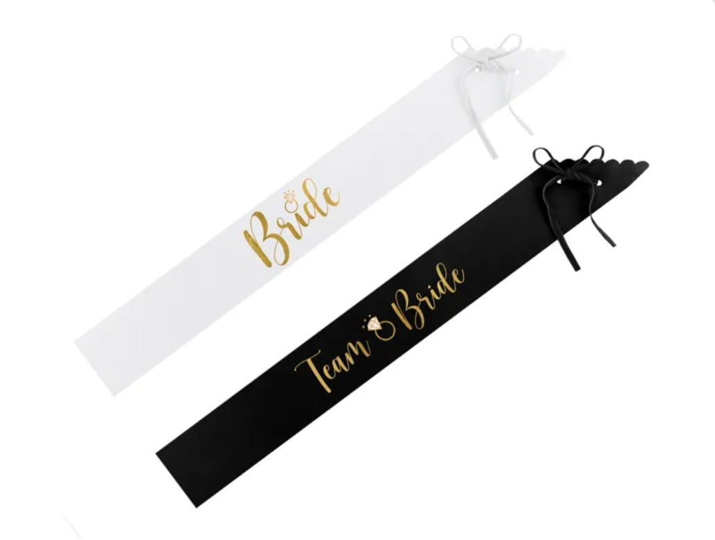 Sash -Team Bride-  Svart og Hvit - 6 stk